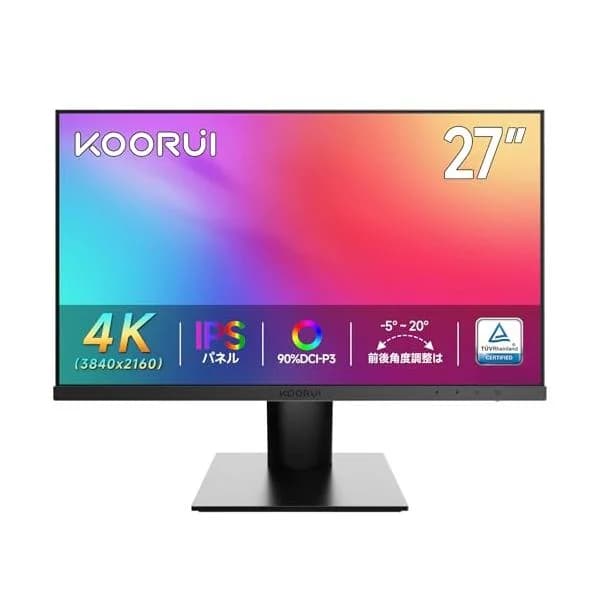 KOORUI 27インチ 4K モニター IPS 非光沢 ディスプレイ (3840×2160/HDR10/DCI-P3 90%/VESA対応)