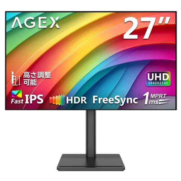 【レビューキャンペーン】AGEX A27I4K 27インチ 4K UHD モニター｜LG IPSパネル搭載｜100% sRGB｜高精度色彩｜可動スタンド