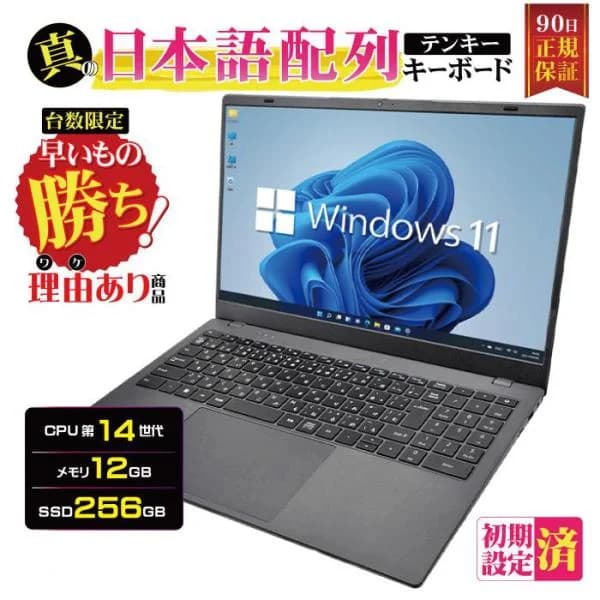 ノートパソコン 第14世代 Intel N150 テンキー 15型 訳ありメモリ12GB SSD256GB Windows11安い オフィス付き 理由あり