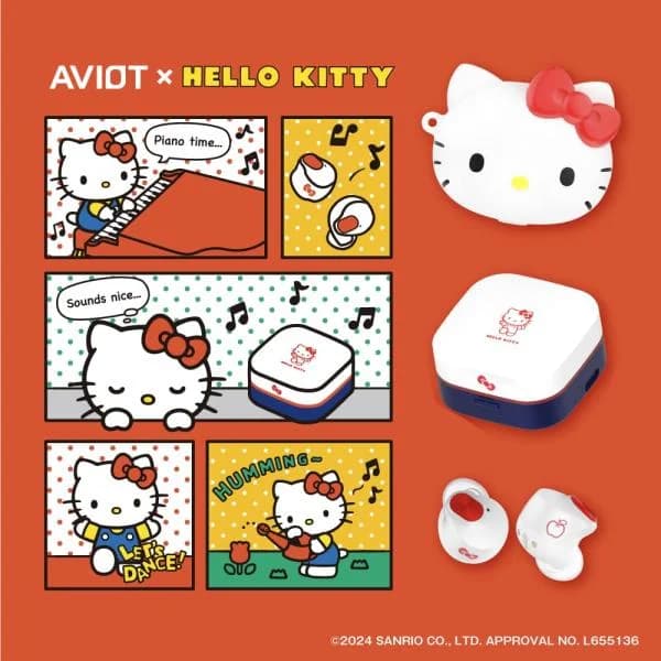 AVIOT TE-Q3-KTY ハローキティ コラボ ワイヤレスイヤホン キティちゃん ノイズキャンセリング イヤホン かわいい Bluetooth 5.3 医療用シリコン採用