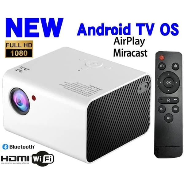 プロジェクター 小型 Android TV OS搭載 天井 スマホ iPhone 短焦点投射 リアルフルHD 1080P Wi-Fi Bluetooth HDMI 業務用 家庭用