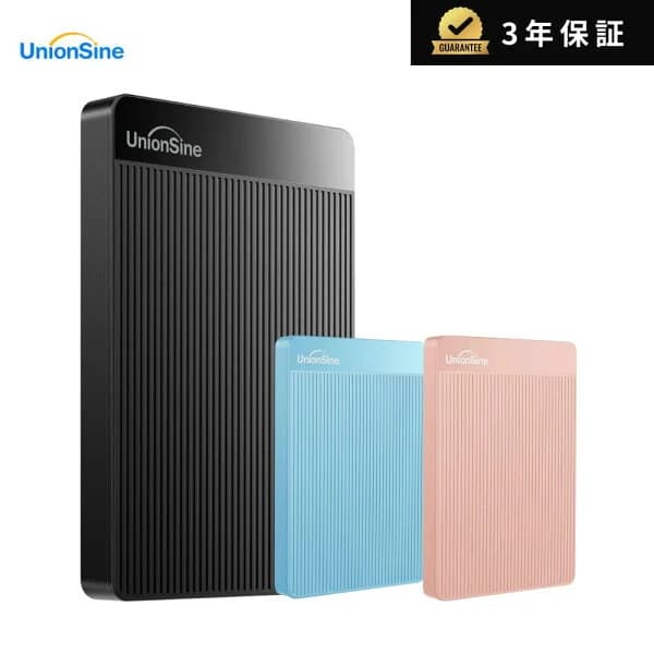 UnionSine 外付けHDD 500GB～5TB HD2510 3年保証 超薄型 外付けハードディスク ポータブルハードディスク 2.5インチ USB3.0に対応 PC Mac PS4 XBox テレビ録画 静音 耐衝撃 Black Blue Pink
