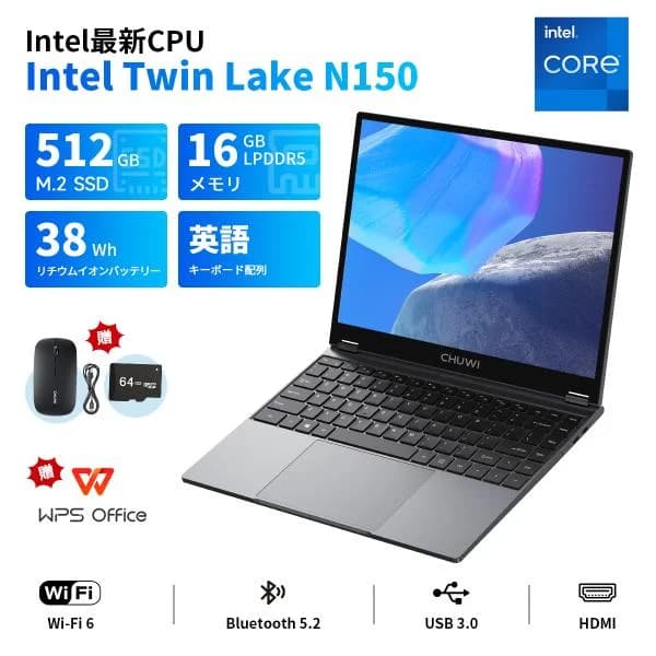 爆買 WPS Office付き13.5型 タッチパネル N150 Corei3 ノートパソコン YOGA 360°回転 CHUWI FreeBook 12GB/16GB+512GB 薄型PC 軽量 持ちやすい プレゼント