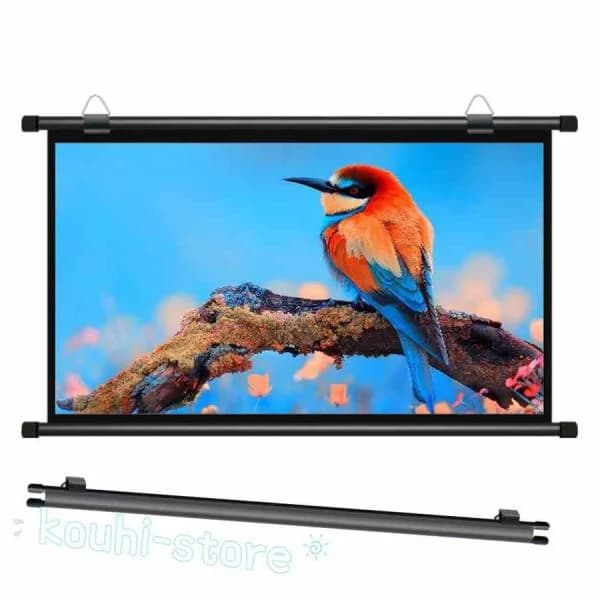 屋外 プロジェクター スクリーン ロール式、家庭 壁掛け式 投影用スクリーン 投影布 防しわ加工 お手入れ簡単、16 : 9 フルHD 4K解像度 プロジェクション ロール