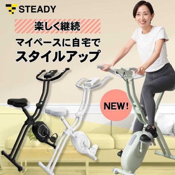 フィットネスバイク 静音 家庭用 折りたたみ コンパクト 16段階 エアロバイク 心拍計 省スペース マンション対応 有酸素運動 365日保証 STEADY ST102