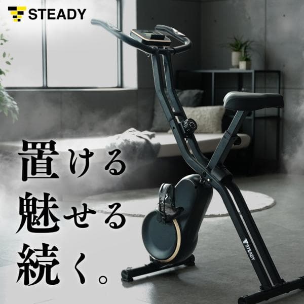 フィットネスバイクNeo マットブラック×ゴールド 1年保証 MONOQLO受賞姉妹モデル  静音 コンパクト 折りたたみ STEADY ST163