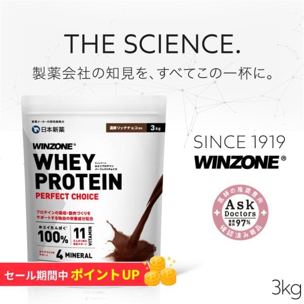 【期間限定 ポイント5倍 5日23:59まで】プロテイン ホエイ ウィンゾーン 3kg 選べる9種 WINZONE 女性 男性 WPC たんぱく質 筋トレ 飲みやすい コスパ 国内製造