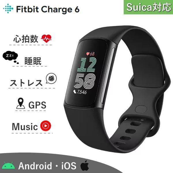 スマートウォッチ Fitbit Charge 6 GA05183-AP Android iOS 電子マネー Suica 耐水 心拍数 睡眠 GPS フィットビット 腕時計 時計 GA05183AP Google